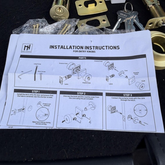 Mega Handles Buena Entry Combo Satin Brass Door Knob Deadbolt Lock Set Keys - Picture 13 of 13